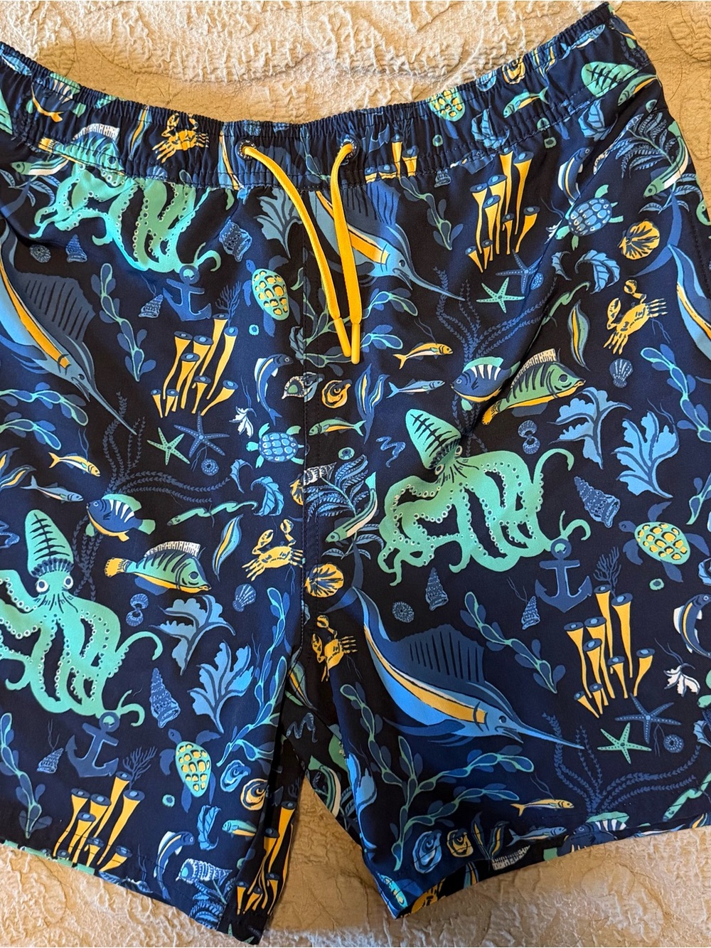 Vineyard Vines Nautical Octopus Print Swim Trunks - Navy & Teal